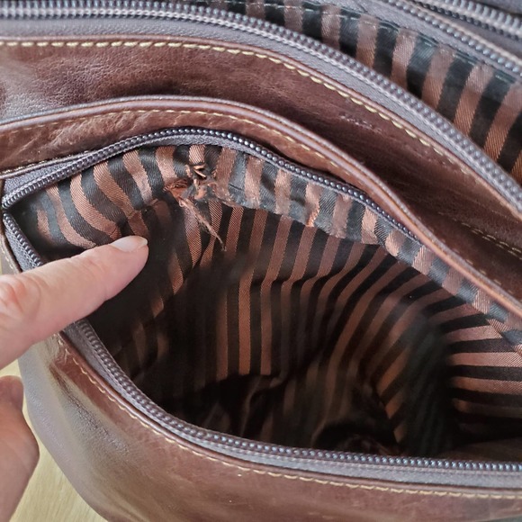 Jack Georges Voyager Zipper Leather Hobo Crossbody #7832 Square Med Bag Brown - Picture 9 of 13